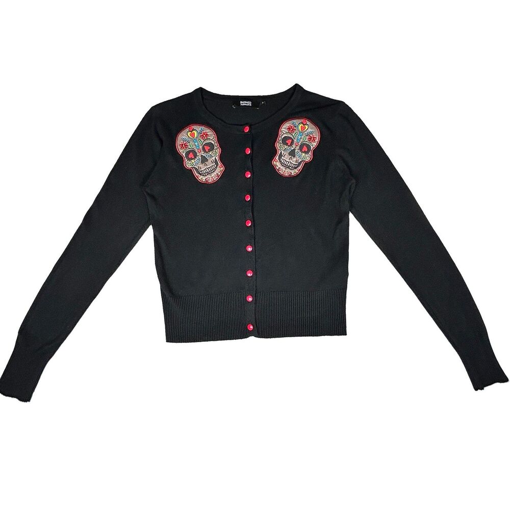 Banned Alternative button front cardigan Sugar Skull Goth Retro Women's Sz S